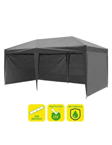 CARPA PLEGABLE ACERO 3X6 METROS GRIS + 4 PAREDES PARA CARPA PLEGABLES