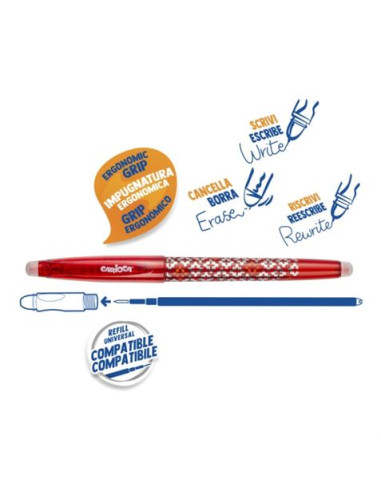 BOLIGRAFO ERGONOMICO BORRABLE PUNTA 0.7MM ROJO CON GOMA CARIOCA
