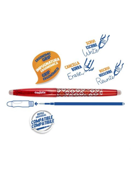BOLIGRAFO ERGONOMICO BORRABLE PUNTA 0.7MM ROJO CON GOMA CARIOCA