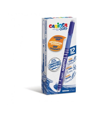 BOLIGRAFO ERGONOMICO BORRABLE PUNTA 0.7MM AZUL CON GOMA CARIOCA