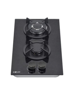 PLACA A GAS PARA ENCASTRAR 2 FUEGOS CRISTAL NEGRO MUVIP