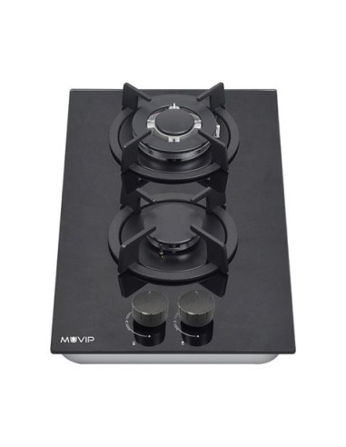 PLACA A GAS PARA ENCASTRAR 2 FUEGOS CRISTAL NEGRO MUVIP