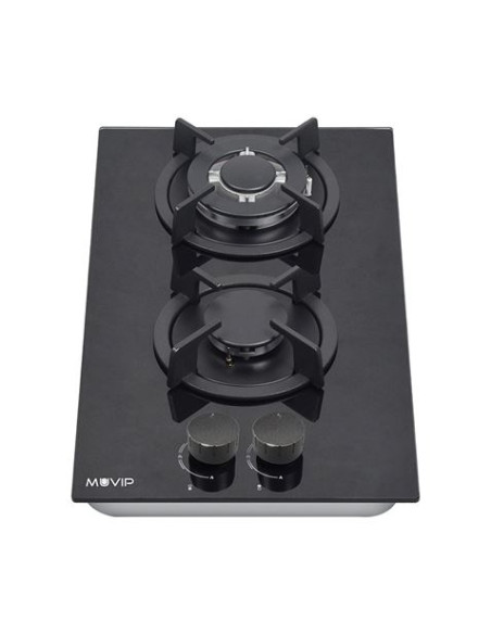 PLACA A GAS PARA ENCASTRAR 2 FUEGOS CRISTAL NEGRO MUVIP