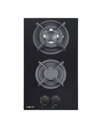 PLACA A GAS PARA ENCASTRAR 2 FUEGOS CRISTAL NEGRO MUVIP