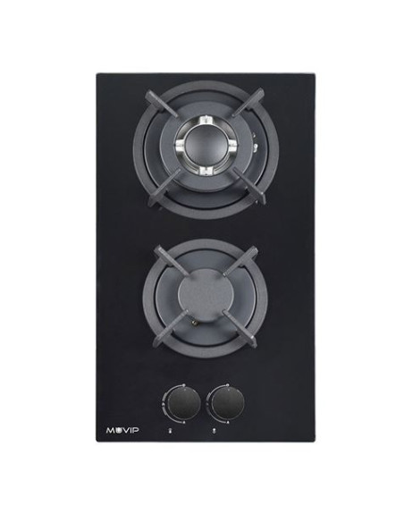 PLACA A GAS PARA ENCASTRAR 2 FUEGOS CRISTAL NEGRO MUVIP