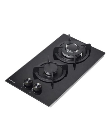 PLACA A GAS PARA ENCASTRAR 2 FUEGOS CRISTAL NEGRO MUVIP
