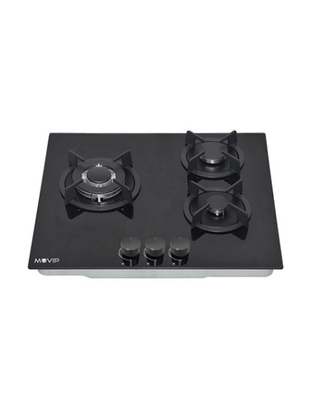 PLACA A GAS PARA ENCASTRAR 3 FUEGOS CRISTAL NEGRO MUVIP