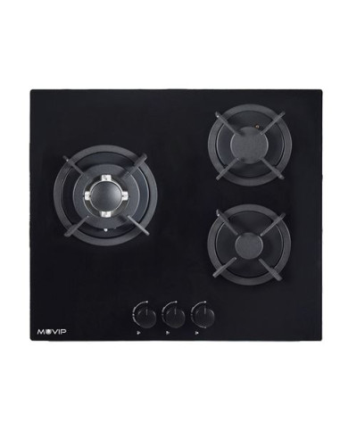 PLACA A GAS PARA ENCASTRAR 3 FUEGOS CRISTAL NEGRO MUVIP