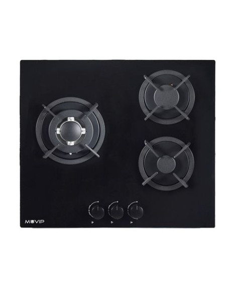 PLACA A GAS PARA ENCASTRAR 3 FUEGOS CRISTAL NEGRO MUVIP
