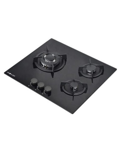 PLACA A GAS PARA ENCASTRAR 3 FUEGOS CRISTAL NEGRO MUVIP