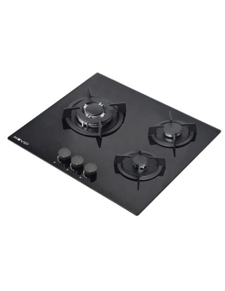 PLACA A GAS PARA ENCASTRAR 3 FUEGOS CRISTAL NEGRO MUVIP