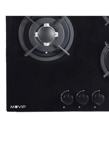 PLACA A GAS PARA ENCASTRAR 3 FUEGOS CRISTAL NEGRO MUVIP