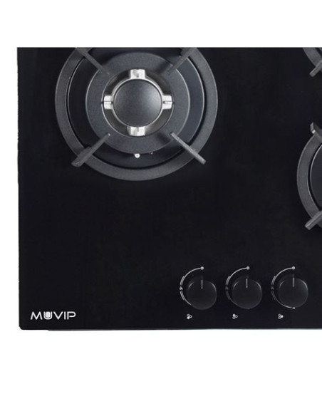 PLACA A GAS PARA ENCASTRAR 3 FUEGOS CRISTAL NEGRO MUVIP