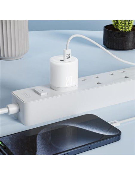 CARGADOR RAPIDO USB-A / USB-C 20W L144 BLANCO XO