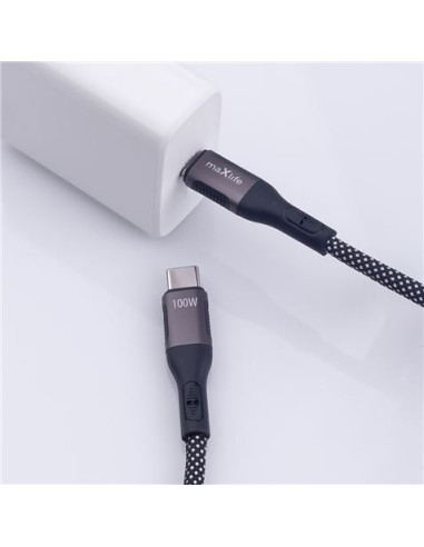 CABLE NYLON TIPO C A TIPO C MAGNETICO 100W 1M NEGRO MAXLIFE