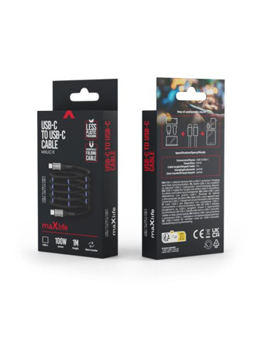 CABLE NYLON TIPO C A TIPO C MAGNETICO 100W 1M NEGRO MAXLIFE