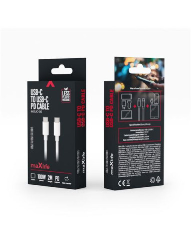 CABLE TIPO C A TIPO C 100W 2M BLANCO MAXLIFE
