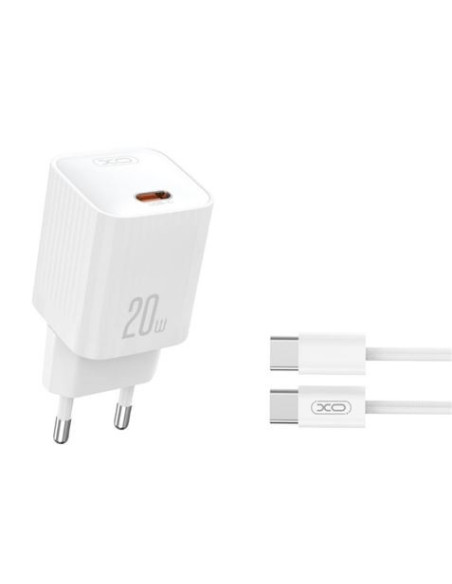 CARGADOR RAPIDO USB-C 20W CON CABLE TIPO C L146 BLANCO XO
