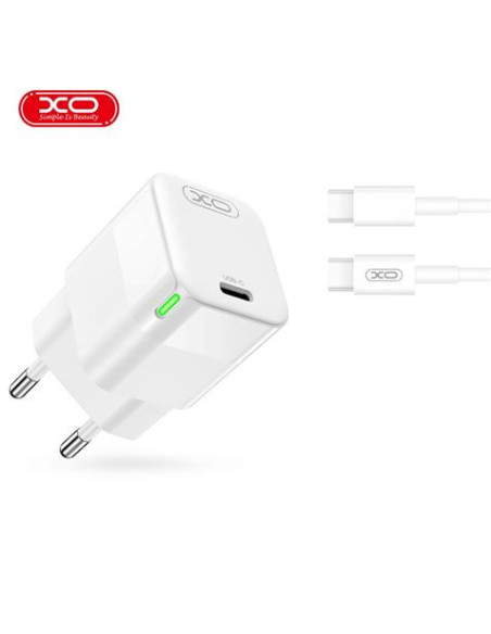 CARGADOR TIPO C 30W + CABLE TIPO C - TIPO C 1 METRO BLANCO XO