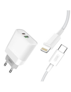 CARGADOR DE CORRIENTE L64 18W TIPO C + USB QC 3.0 + CABLE LIGHTNING XO