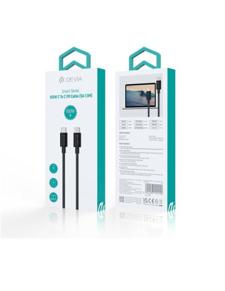 CABLE USB TIPO C A TIPO C 1.5M 100W DEVIA