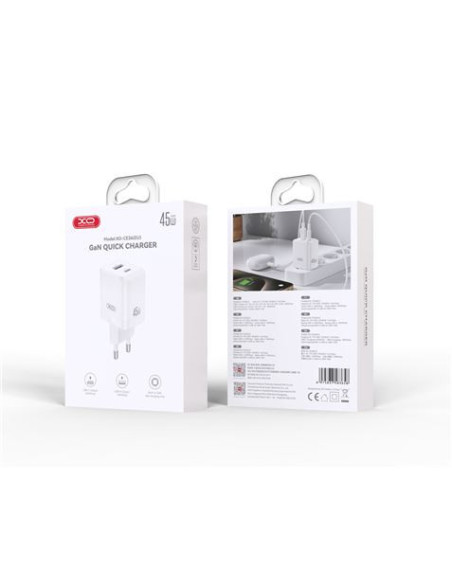CARGADOR USB+USB-C 45W CE36 BLANCO XO