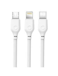 CABLE NB103 CARGA RAPIDA 3 EN 1 | MICRO + TIPO C + LIGHTNING A USB | BLANCO