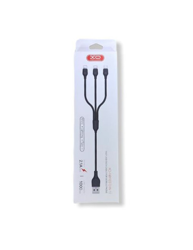 CABLE NB103 CARGA RAPIDA 3 EN 1 | MICRO + TIPO C + LIGHTNING A USB | BLANCO