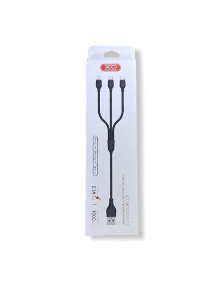 CABLE NB103 CARGA RAPIDA 3 EN 1 | MICRO + TIPO C + LIGHTNING A USB | NEGRO