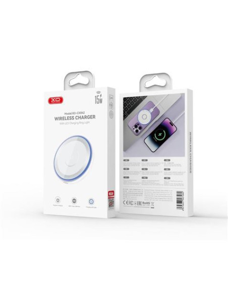 CARGADOR INALAMBRICO 15W CON LED AZUL CX042 XO