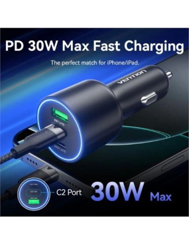 CARGADOR DE COCHE PARA SMARTPHONE | 100W | 2XUSB-C,1USB-A NEGRO VENTION