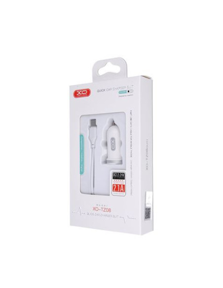PACK CARGADOR MECHERO TZ08 2.1A + CABLE TIPO LIGHTNING BLANCO XO