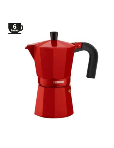 CAFETERA ITALIANA ALUMINIO 6 TAZAS VITRO ROJA MONIX