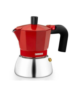 CAFETERA ITALIANA 3 TAZAS INDUCCION INOX ROJA MONIX