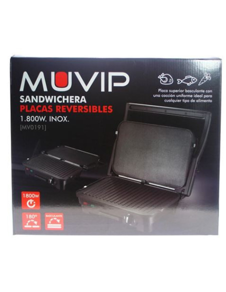 SANDWICHERA INOX 1800W 180º PLACAS REVERSIBLES MUVIP