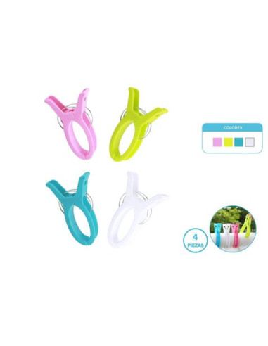 PACK 4 PINZAS PLASTICAS PLAYA COLORES SURTIDOS