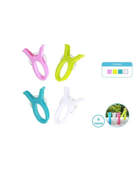 PACK 4 PINZAS PLASTICAS PLAYA COLORES SURTIDOS