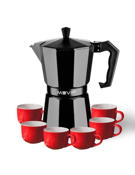 CAFETERA 6 TAZAS ALUMINIO NEGRO MATE ANTIADHERENTE MUVIP