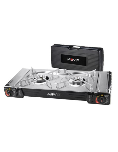 COCINA DE GAS PORTATIL DOBLE BOMBONA ACERO MUVIP