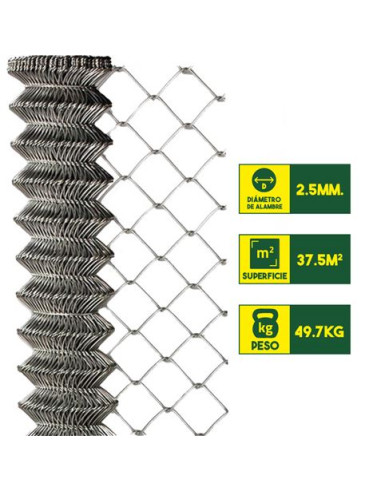 MALLA DE VALLADO GALVANIZADA 60X60X2.5MM 1.5X25 METROS SUNGARDEN
