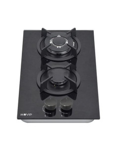 PLACA A GAS PARA ENCASTRAR 2 FUEGOS CRISTAL NEGRO MUVIP