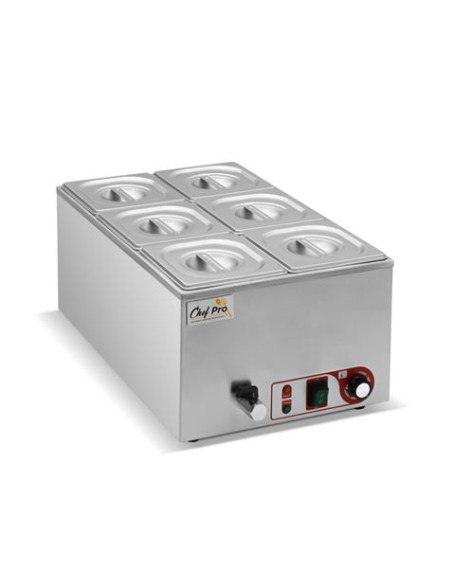 BAÑO MARIA INDUSTRIAL 6 CUBETAS 1200W CHEF PRO