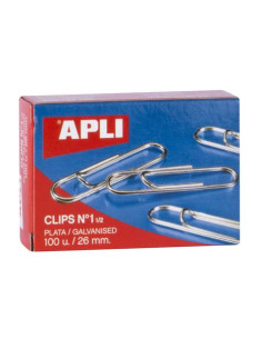 CAJA DE 100 UNIDADES DE CLIPS PLATEADOS - Nº1 Y 1/2 - 26MM - APLI