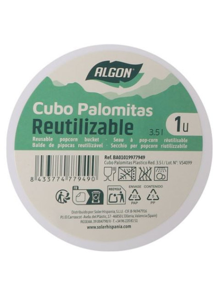 CUBO PALOMITAS PLASTICO REUTILIZABLE 3.5L ALGON
