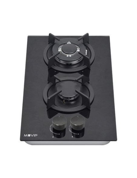 PLACA A GAS PARA ENCASTRAR 2 FUEGOS CRISTAL NEGRO MUVIP