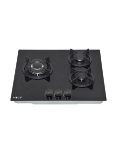 PLACA A GAS PARA ENCASTRAR 3 FUEGOS CRISTAL NEGRO MUVIP