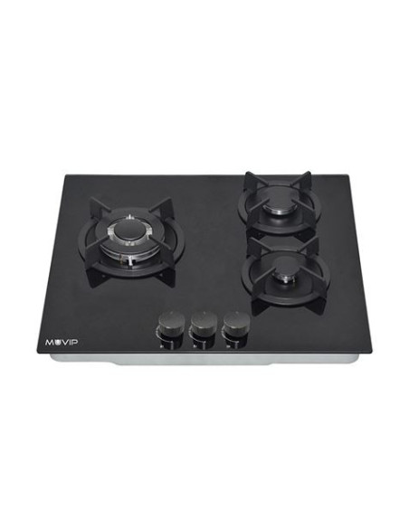 PLACA A GAS PARA ENCASTRAR 3 FUEGOS CRISTAL NEGRO MUVIP