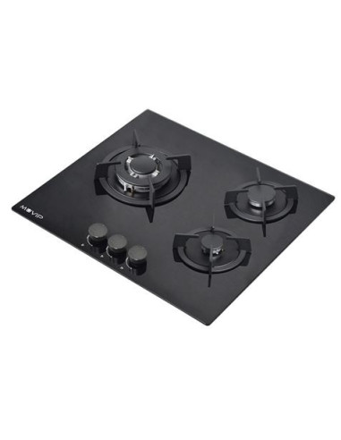PLACA A GAS PARA ENCASTRAR 3 FUEGOS CRISTAL NEGRO MUVIP