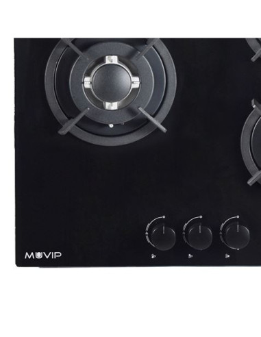 PLACA A GAS PARA ENCASTRAR 3 FUEGOS CRISTAL NEGRO MUVIP