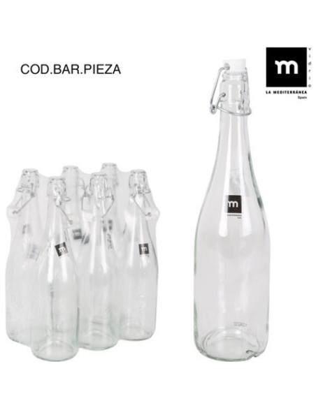 SET 6 BOTELLAS VIDRIO CON TAPON HERMETICO 75CL LA MEDITERRANEA